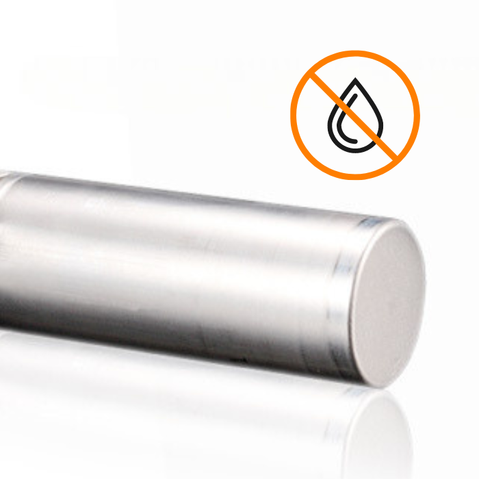 An orange "no water" warning icon featuring a water droplet with a strike-through line, indicating that the battery or device is not waterproof and must be kept dry.